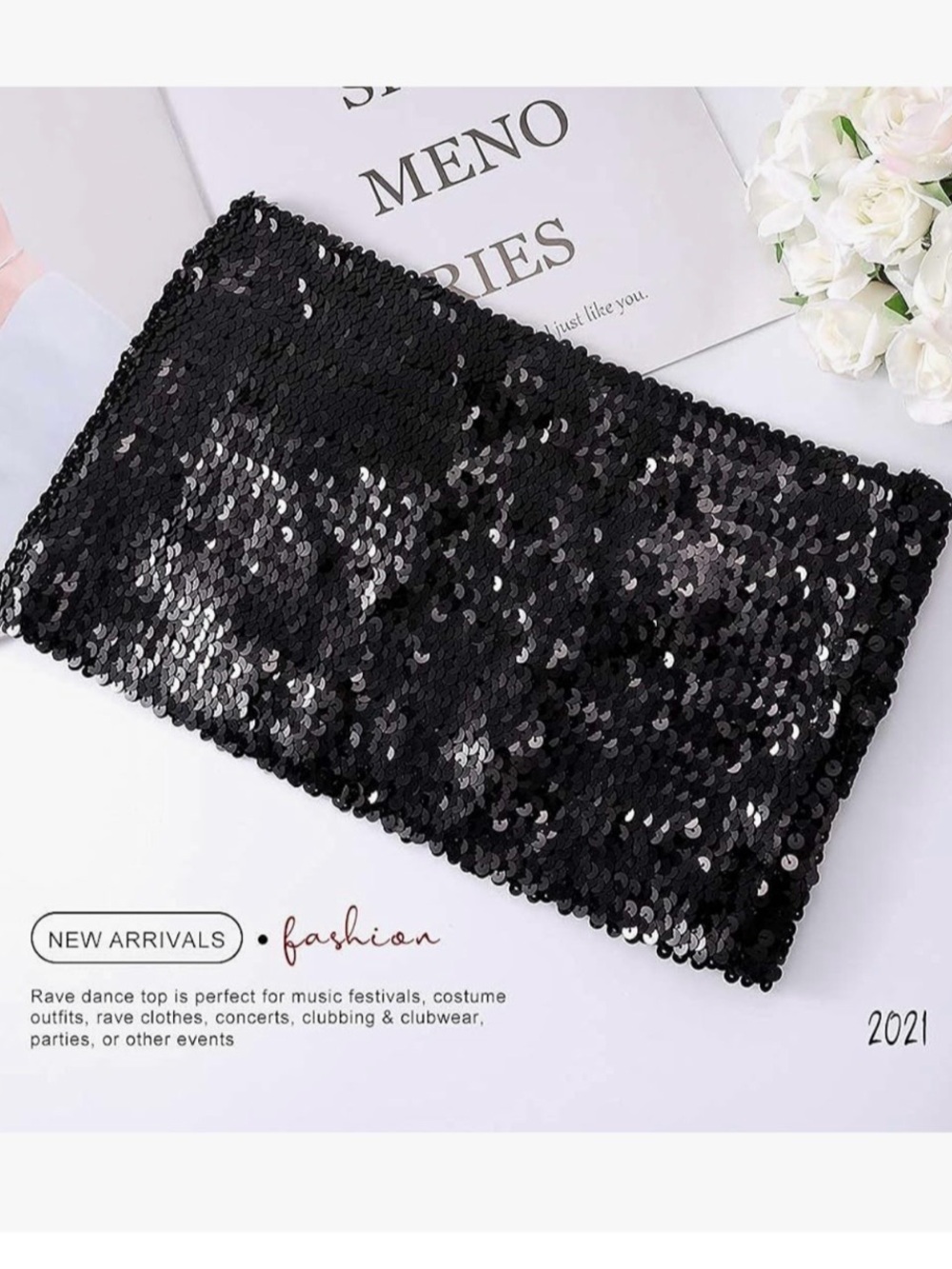 Black Sequin Strapless Crop Top